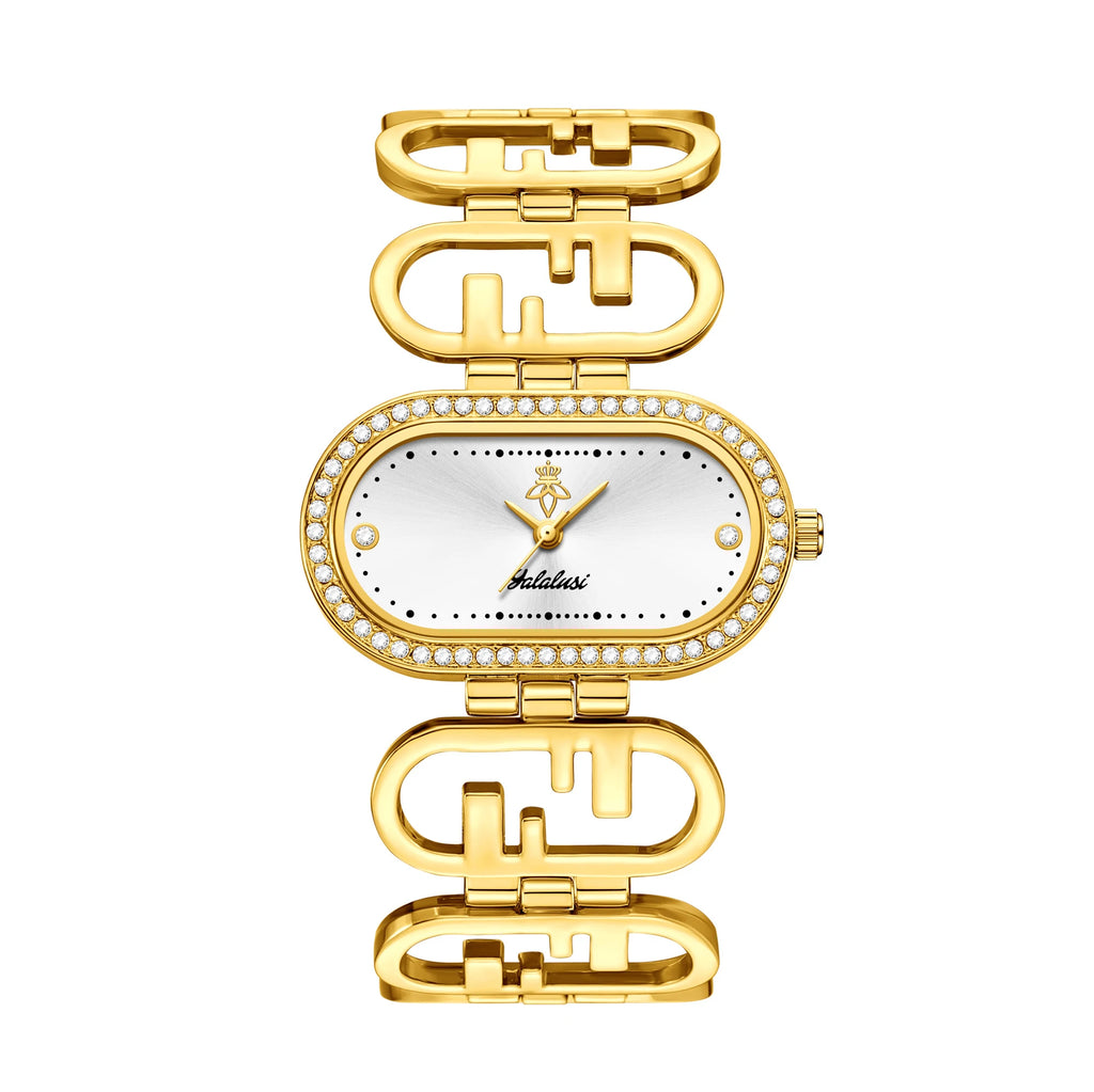 YaLaLuSi Vintage-Style Oval Diamond-Set Ladies’ Watch; Affordable Luxury Skeletonised Bracelet Quartz Ladies’ Watch Reloj