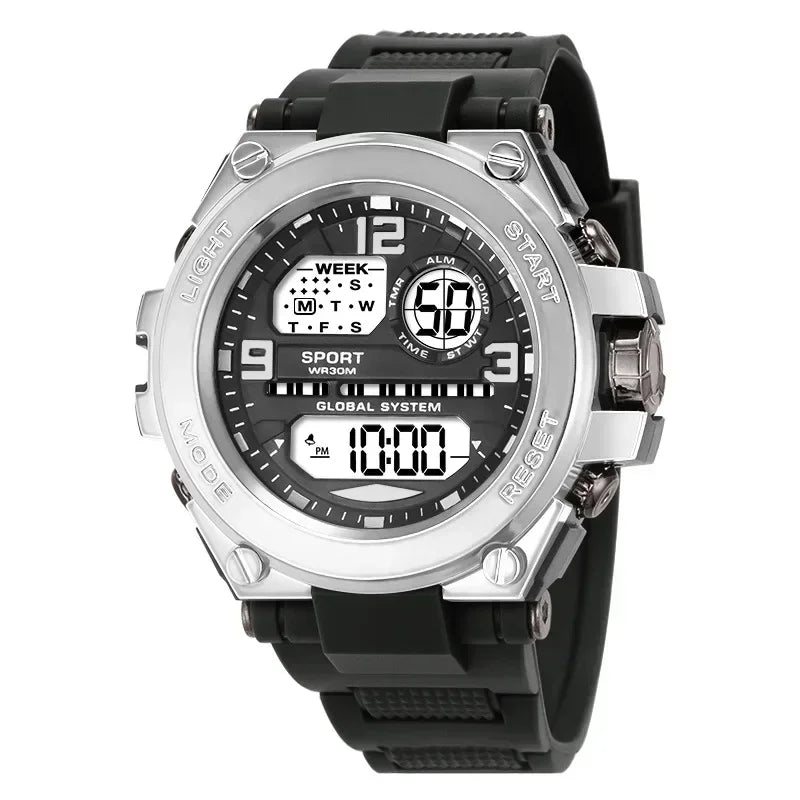 Black Sports Watch for Kids Students Men's Multifunction LED Digital Watch Waterproof Luminous Alarm Clock Electronic Watches