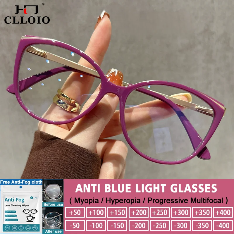 CLLOIO Vintage Cat Eye Women's Myopia Hyperopia Glasses Progressive Reading Optical Eyeglasses Prescription Customized Glasses