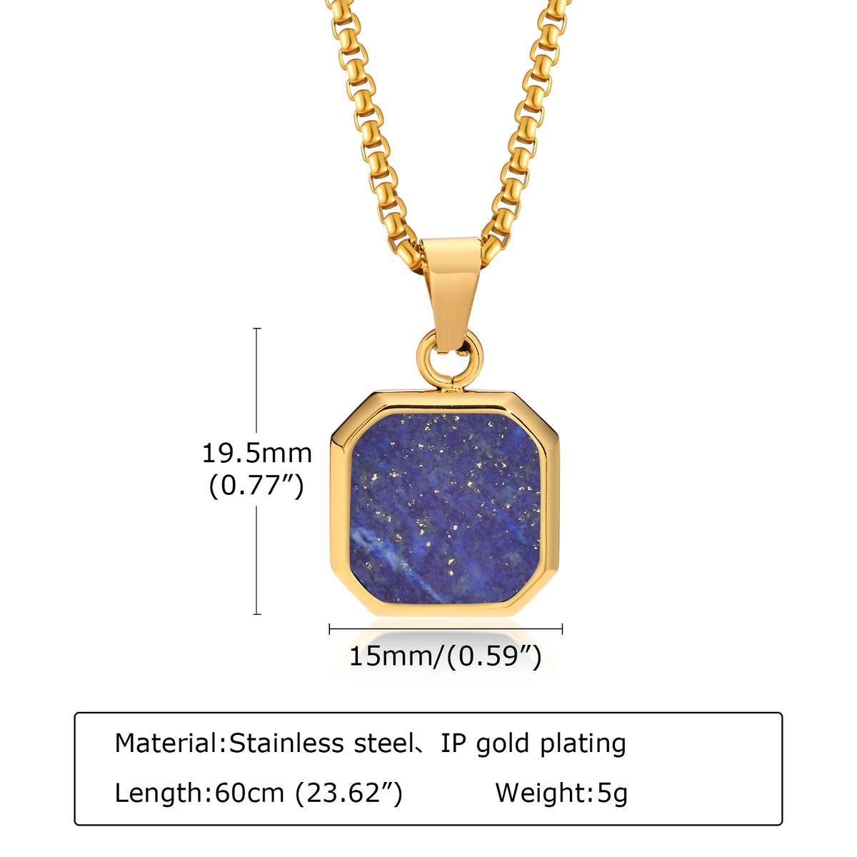 Trendy Pendant Necklaces for Men,Square Natural Stone Stainless Steel Necklaces,Hip Hop Healing Jewelry Gifts for Husband Dad