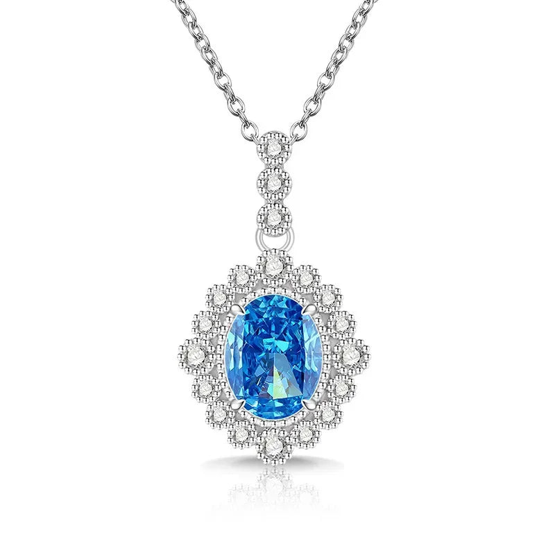 925 Sterling Silver Fashion Temperament Zircon Ice Flower Cut Pigeon Egg Necklace Birthday Party Anniversary Gift
