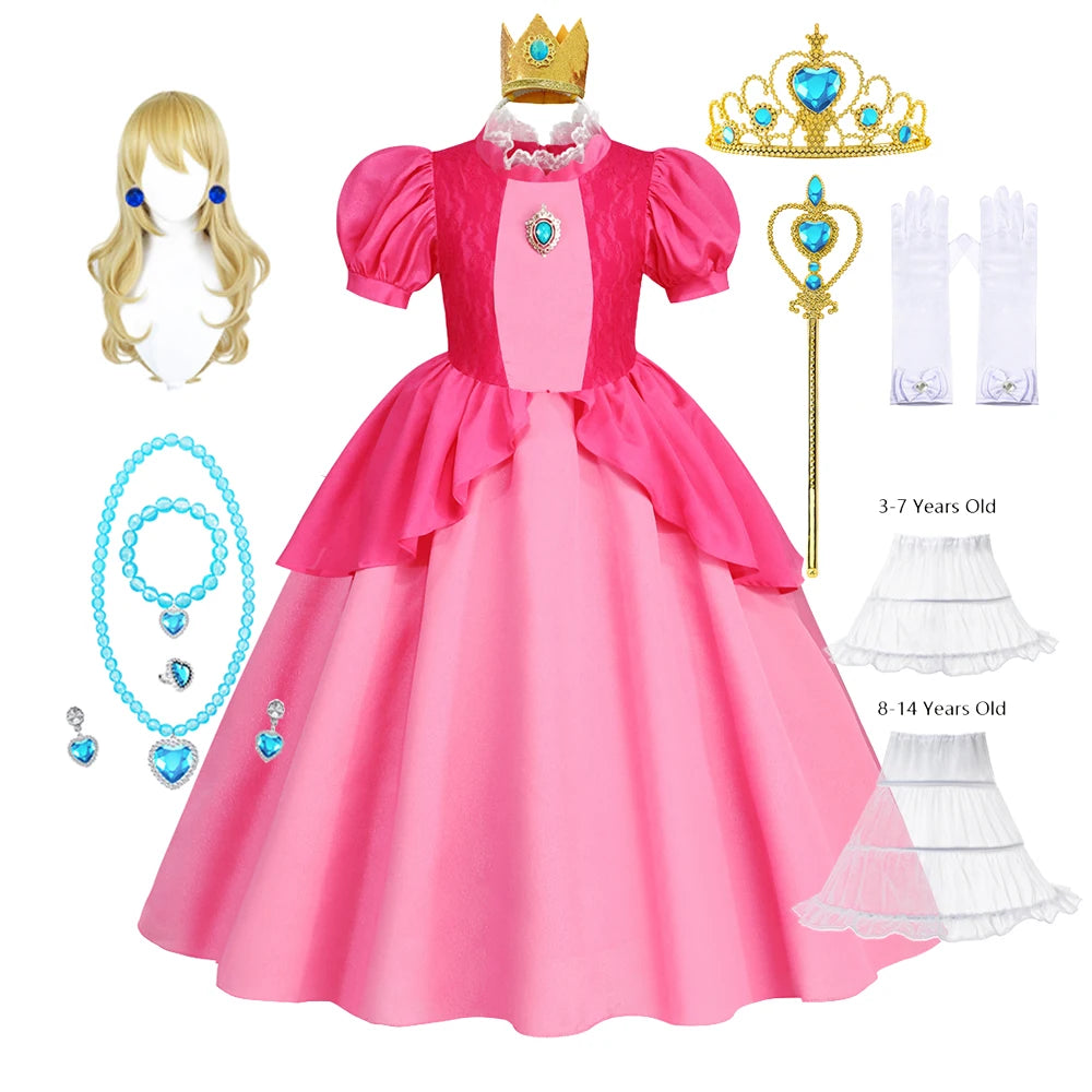 Peach Dresses For Girls Halloween Costume Carnival Birthday Dress Princess Clothes Party Cosplay Kids Vestidos