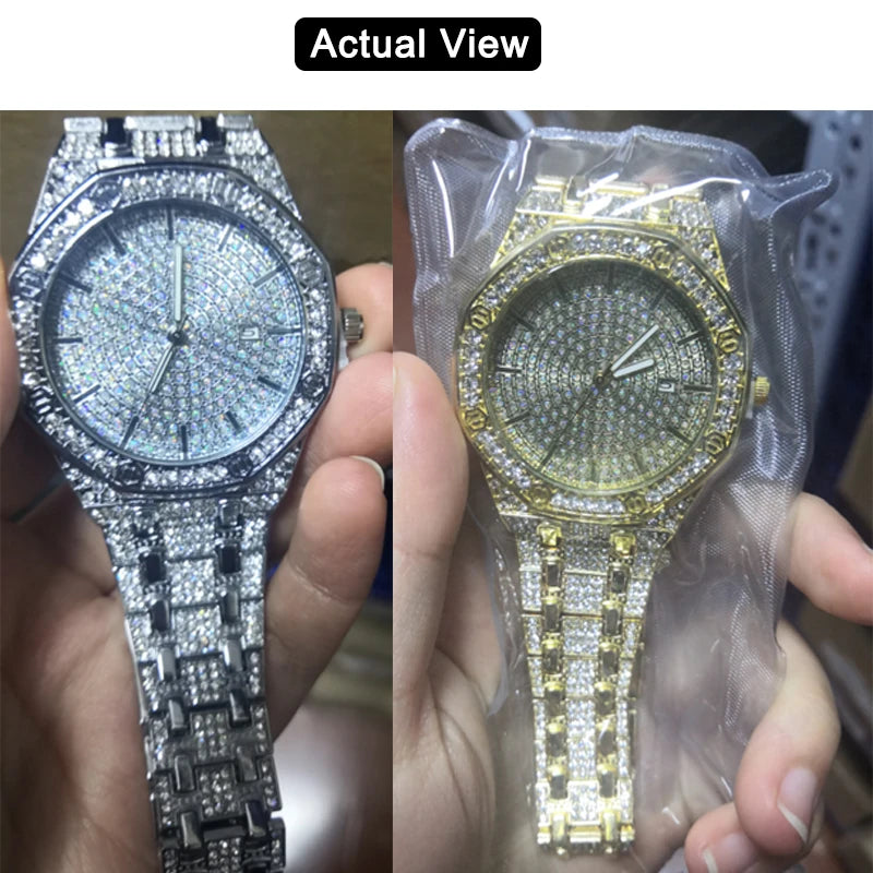 Iced Out Watch for Men Gold Watch for Men Hip Hop Fashion Cool Bling Gold Diamond Luxury Mens Watch Dropshipping Relogio