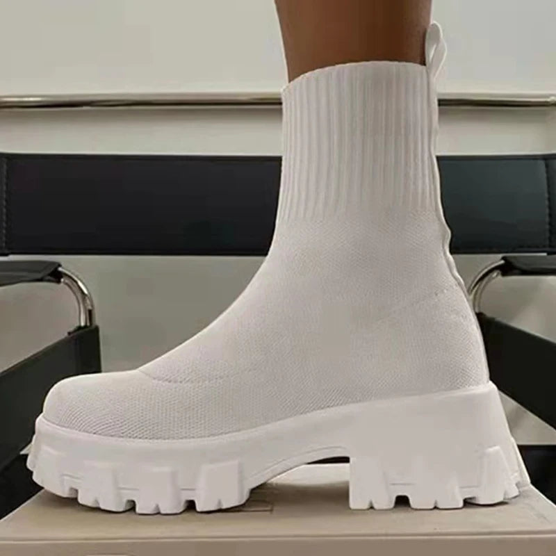 Women Boots Platform Boots For Autumn Summer Shoes Woman Slip On Platform Shoes Women Ankle Boots White Heels Short Botas Mujer