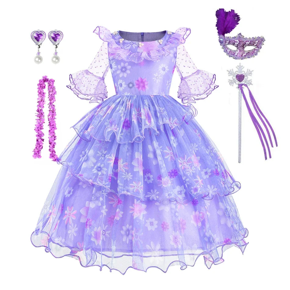 Encanto Costumes Cosplay Princess Dress Isabella Charm for Girls Carnival Christmas Birthday Party Mirabel Dress