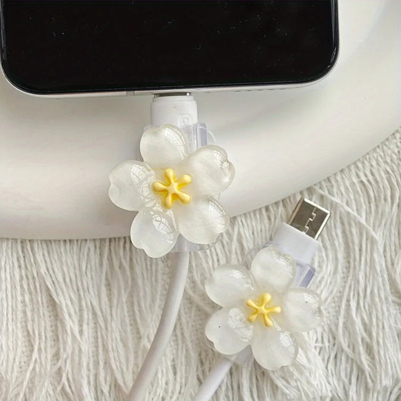 2pcs Cherry Blossom Cable Protector Cord Saver Sleeve Data Line Protection Kit For iPhone/Type-C Charging Interface
