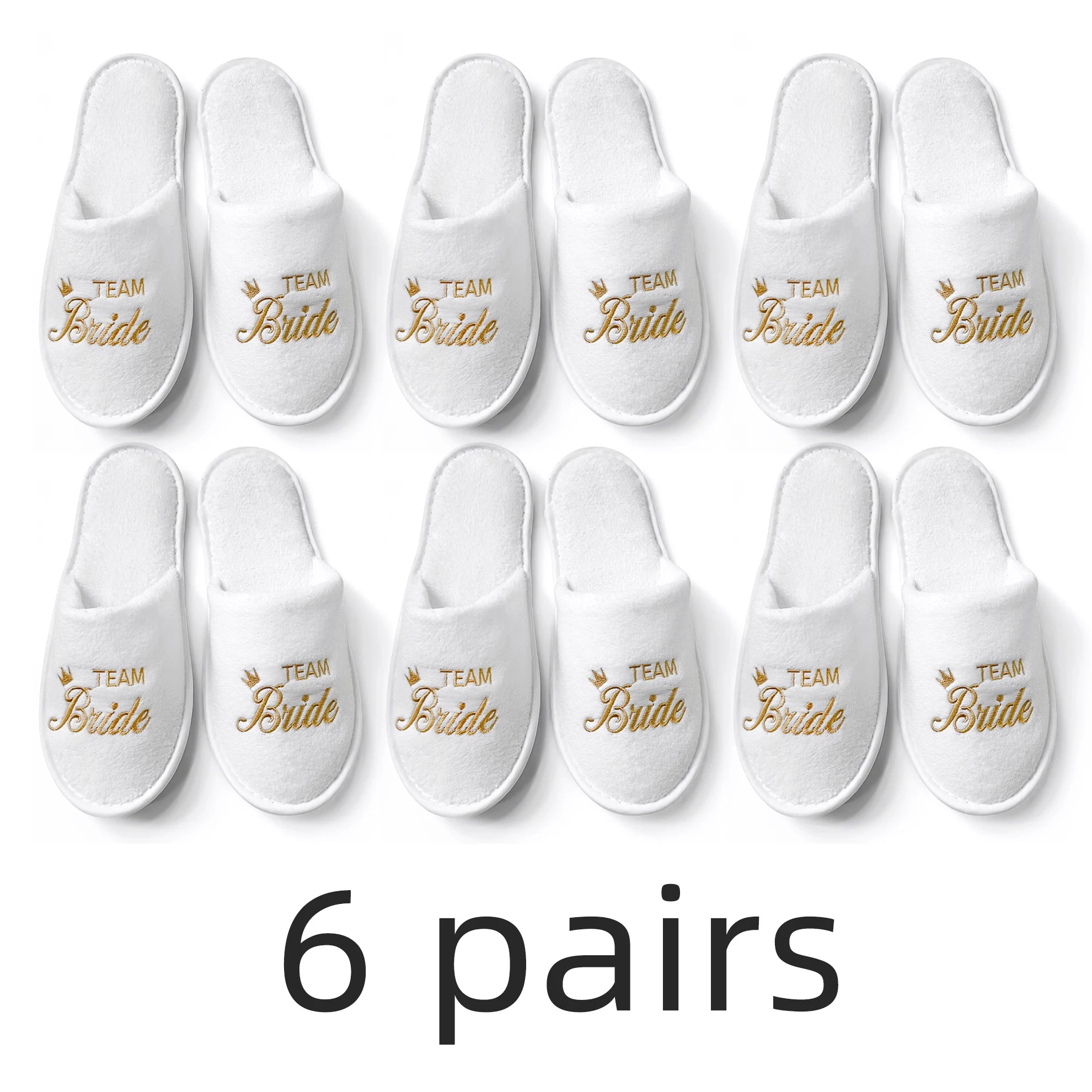Bridal Party Slippers Set, Close-toe With Golden & Pink Embroidery, Lightweight Plush Cozy Flats, Non-slip Soft Sole For Bride
