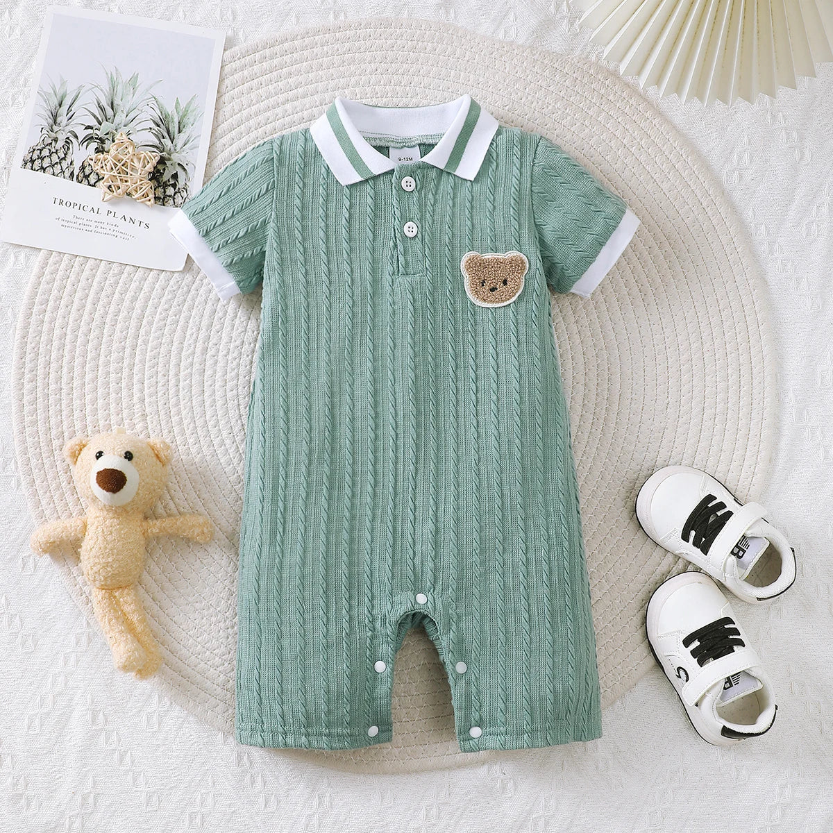 0-18 Months Old Newborn Baby Boy Jumpsuit Cute Little Bear Short Sleeved Jumpsuit Baby Clothing Boy Baby Summer Crawling Suit