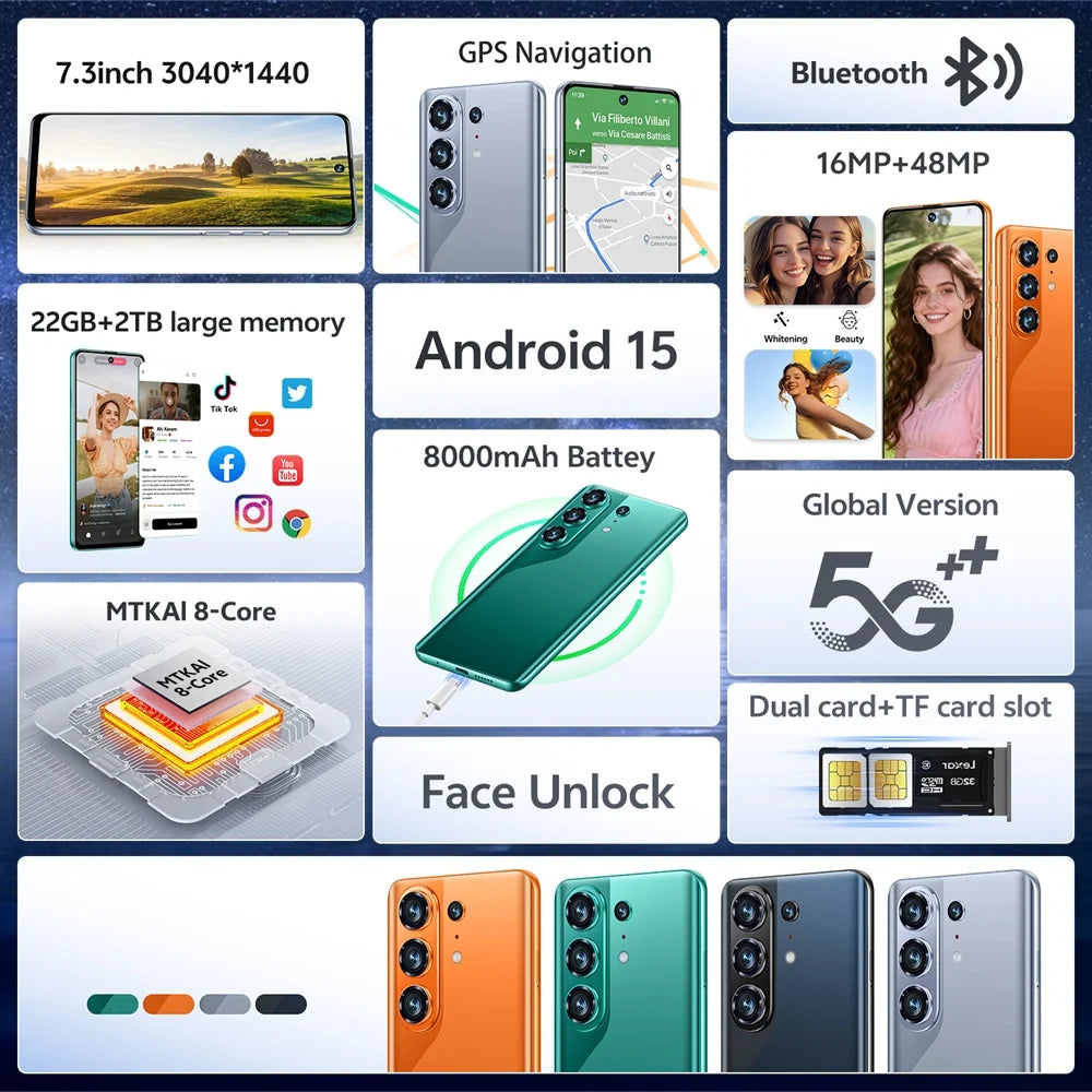 K-Touch Mobile Phones C26 Ultra Smartphone Android 5G 7.3 HD Cell Phone 22GB 2TB 7800mAh Octa Core Unlock Dual SIM 16+48MP Camera Global Version Cellphones