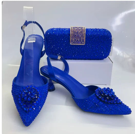 INSIGHTLINK Wine Color Rhinestone high heel shoes And Bag Fashion Style Pointed-Toe Shoes For Women Luxury Wedding Party Sandals
