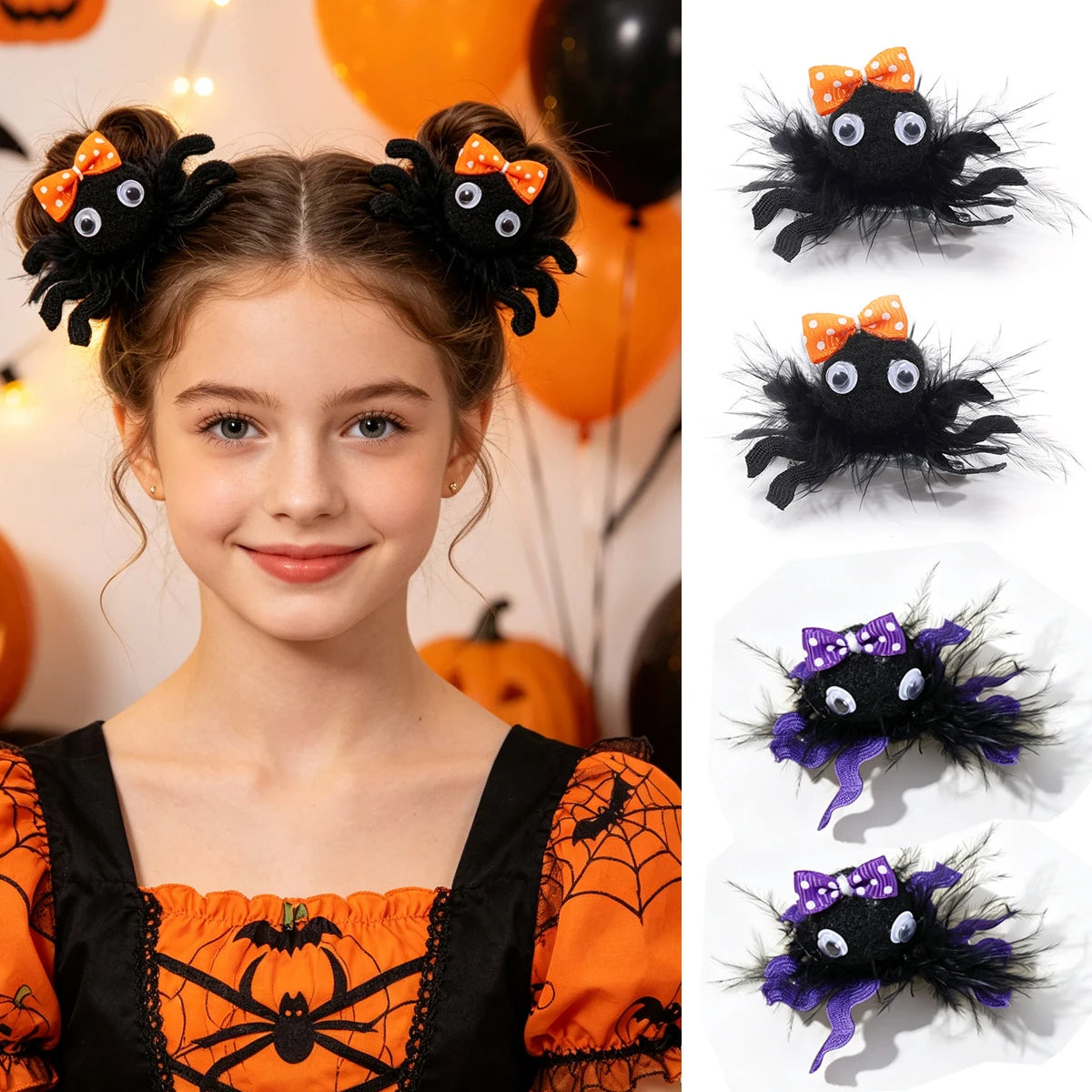 2pcs Black Halloween Girl Hair Clips, Fabric Spider Decor Hair Clips, Fun Hair Accessories, Suitable As Halloween Gift For Girls