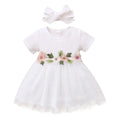 Baby Girl Dress Ribbed Embroidered Flower Short Sleeve Chiffon Dress+Headband 2Pcs/Set  for Baby Girls 0-3 Years Cute Baby Girl