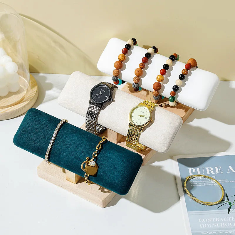 1Pc Wooden Watches Display Stands Base Watch Necklace Bracelet Organizer Rack Bangle Scrunchie Headband Showcase Stands