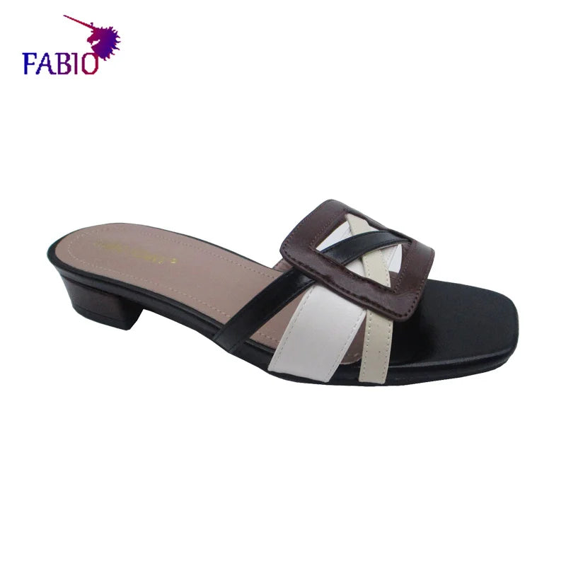 FABIO PENNY2026 Women's Low-Heeled Slippers Elegant European Design Casual Toe-Exposed Fashionable High-End Dinner Comfortable