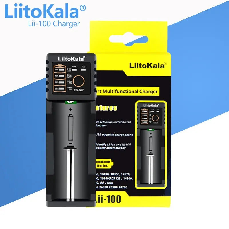 LiitoKala Lii-100B Lii-100 18650 Battery Charger For 26650 16340 RCR123 14500 LiFePO4 1.2V Ni-MH Ni-Cd Smart Charger