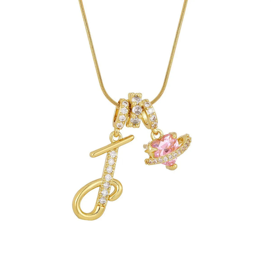 Fashion Letter Necklace Pink for Women  Zircon Heart Pendant Suitable for Personalized Stainless Steel Luxury Jewelry for Girls