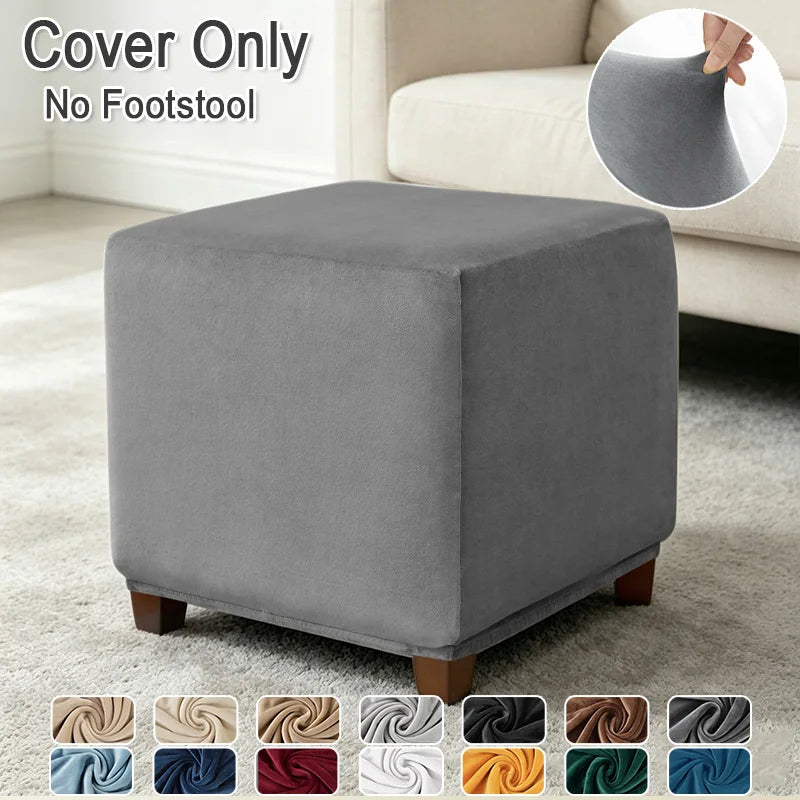 Velvet Square Ottoman Cover Soft Elastic Footrest Slipcovers for Living Room House Pouf Stool Covers Furniture Protector Case