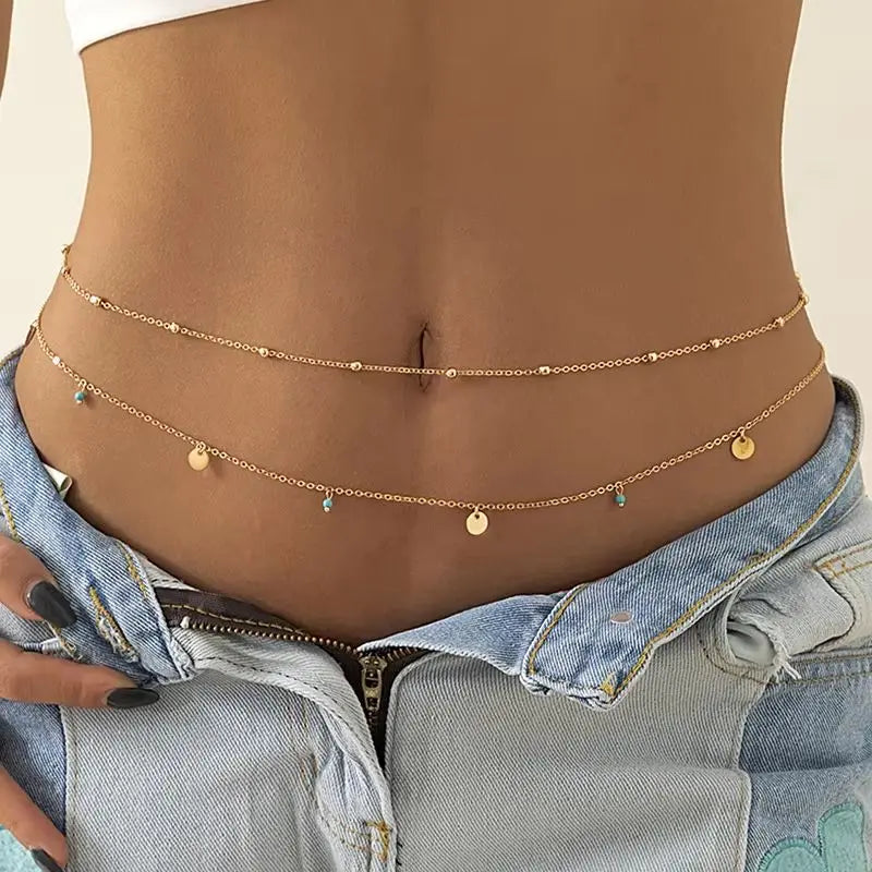 Spring Summer New Boho Minimalism Multilayer Waist Beads Women Fashion Geometric Sequins Belly Chain Sexy Body Chain Jewelry