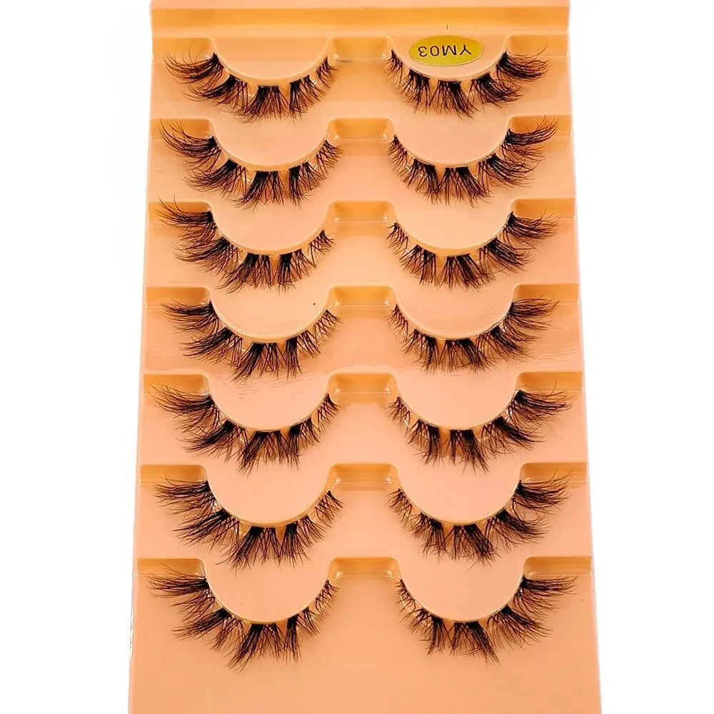 7pairs Mink Eyelashes Invisible Band Lash Extension Natural False Eyelashes Cross Cluster Fairy 3D Faux Big Eye Long Fake Lashes
