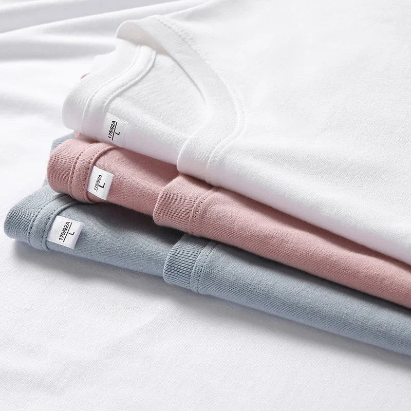 Men's Solid Color Round Neck Cotton Short Sleeved T-shirt Summer Comfortable Top
