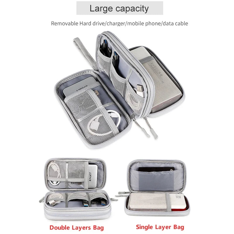 Home Office Cable Organizer Bag, Portable Travel Digital Storage Case for USB Charger Headset