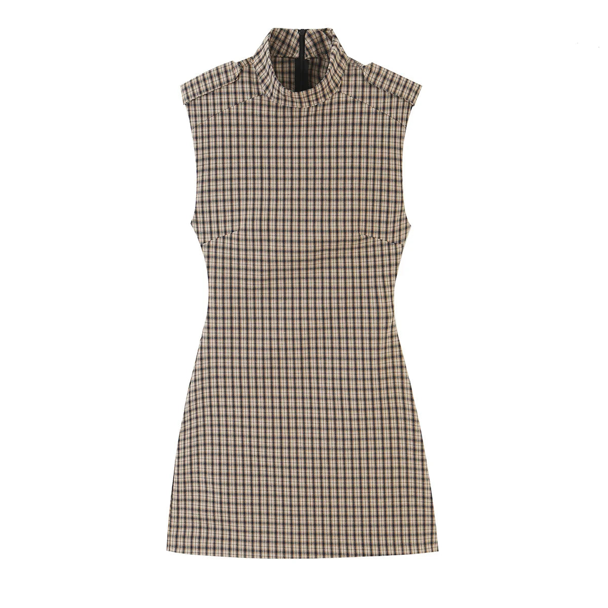 TFMLN Fashion Women Plaid Print Short Playsuits Vintage Stand Collar Elegant Sleeveless Back Zipper Slim Casual Rompers New