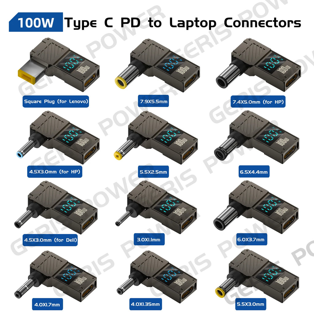 LED Display PD 100W Laptop Power Supply Adapter Charger Connector USB Type C PD to DC Jack Plug Converter for Lenovo Hp Dell