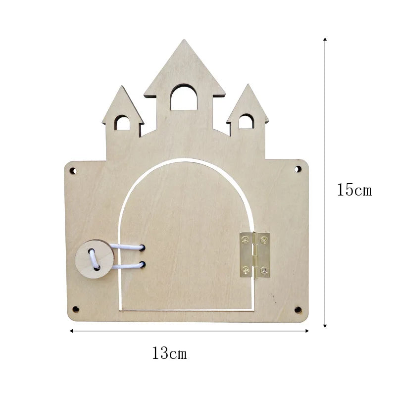 DIY Montessori Busy Board Wooden Accessories Hand Pulled Wheel Gear Drum Car Board Castle Early Educational Toy For Childre Gift