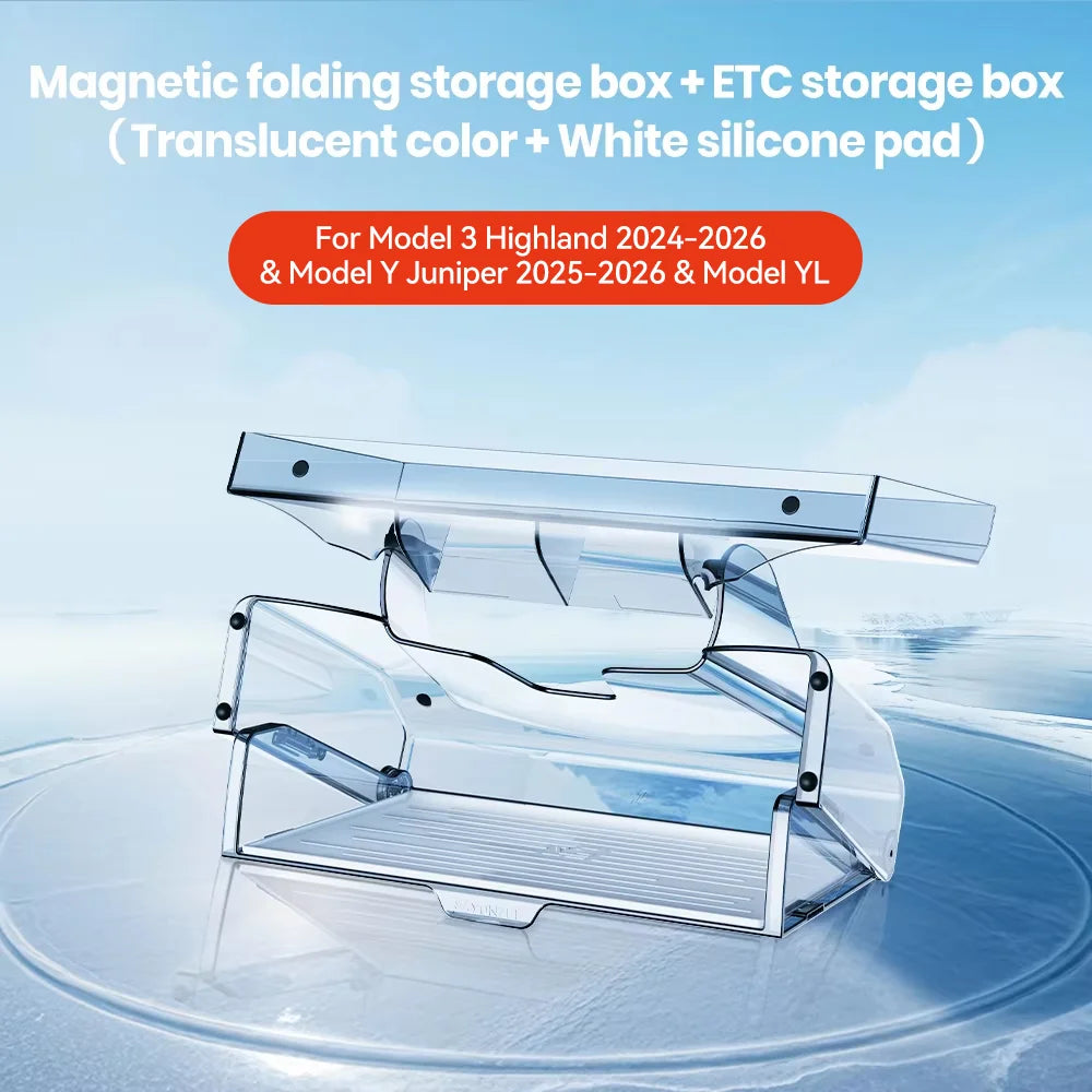 Magnetic Under Screen Storage Box for Tesla - YZ Foldable Tray Accessory for Highland Model 3 & Juniper Model Y ETC Organizer