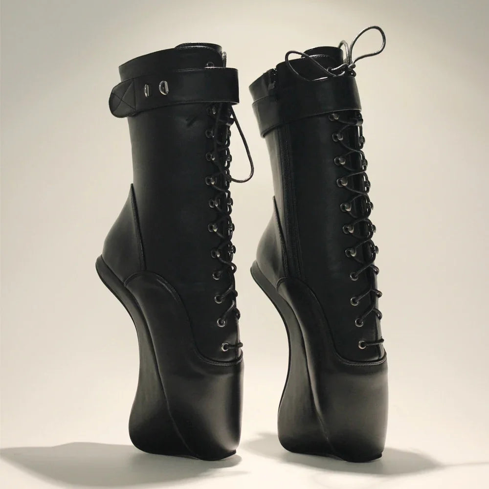 18CM/7" High Heel Hoof Sole Heelless Strange Style Boots Women Sexy Fetish Ballet Pointe Lockable Ankle Boots