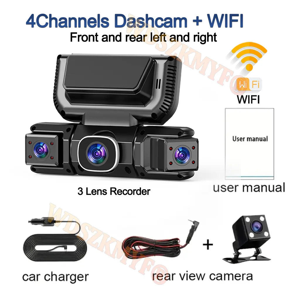 360 Degrees 4Camera Front Left Right Rear View camera WIFI 1080P Video Recorder Car DVR Dash Cam 4 Way add 24H Hardware Kit