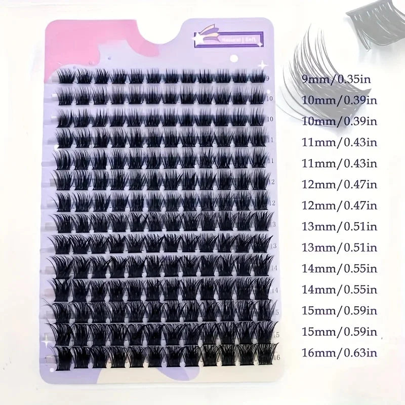 DIY Clustered False Eyelashes, 14 Rows of Mink Fur Imitation Real and Fake Eyelashes, D-Roll 9-16mm Mixed Natural Eyelash Extens