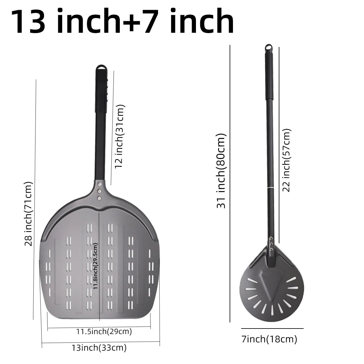 12 13 14 &7 Inch Pizza Peel Long Handle Turning Paddle Aluminum Pizza Turner Baking Tool Perforated  Kitchen Accessories