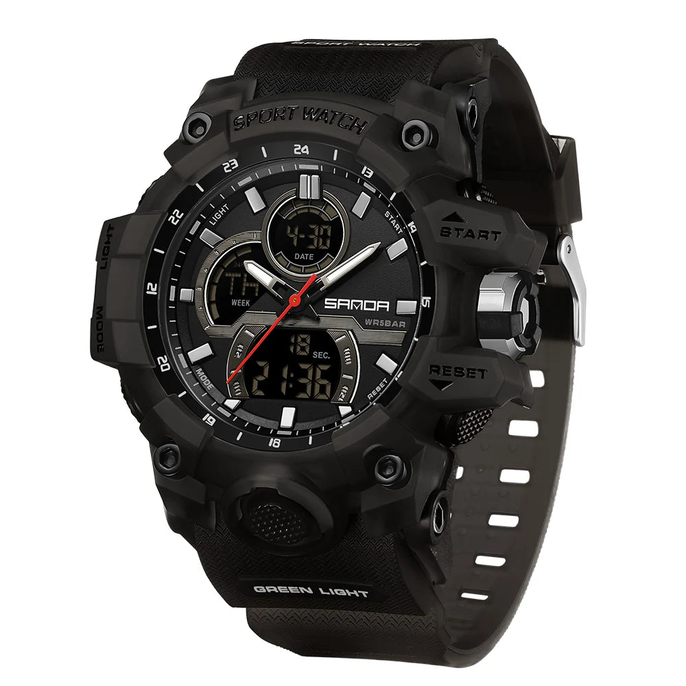 SANDA Digital Men Watch Military Sport Waterproof Wristwatch Man TPU Strap Quartz LED Clock Fashion Stopwatch Date Male Clock