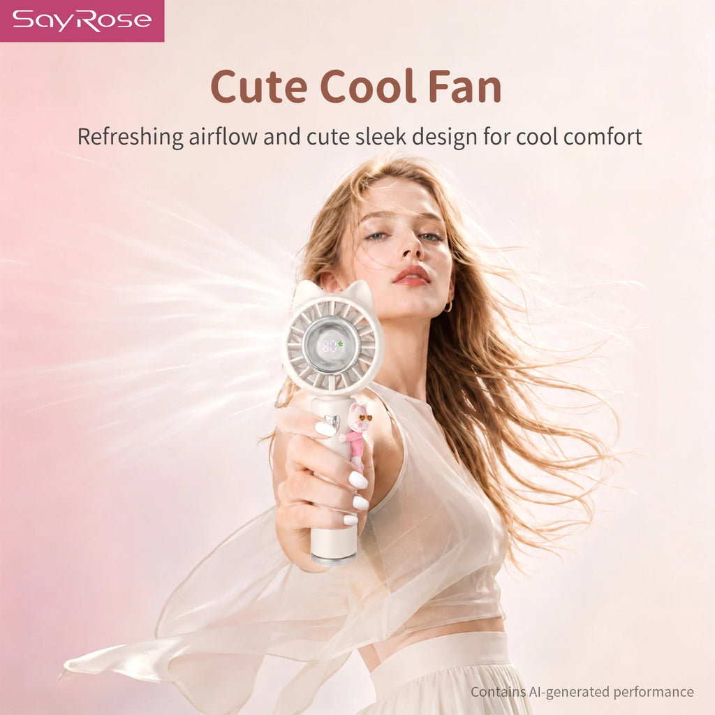 SayRose FS-53 Cute Pet Handheld Fan Ice Compress Cooling 5 Speed Mini Portable Rechargeable Fan Lightweight Hand Fan Birthday Gift For Girls