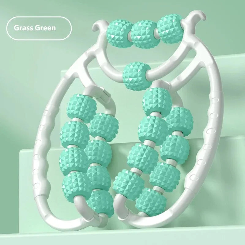 360° Rotatable Muscle Roller With 20 Rolling Wheels Circular Leg Clamp Massage Tool Portable Body Relax Gear for Neck Arm Leg