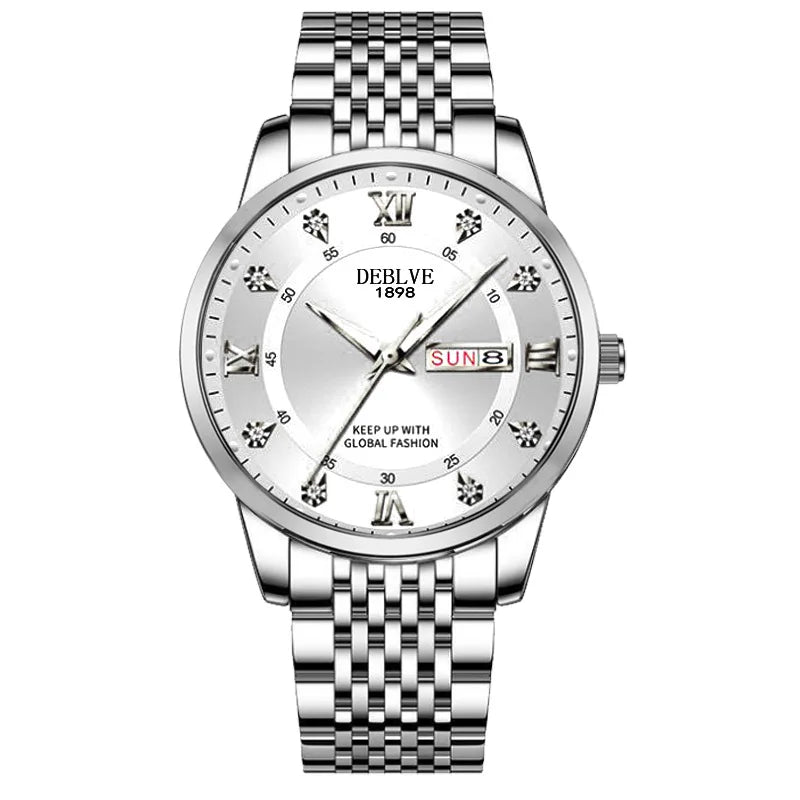 Men's Watch, Classic Fashion Ultra-Thin Luminous Double Calendar Steel Belt Quartz Watch