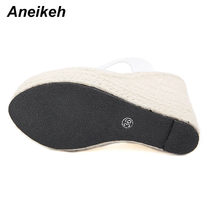 Aneikeh 2025 Summer Women Shoes Slippers Slides PVC Concise Platform Wedges Slip-On Party Round Toe Size 35-42 White