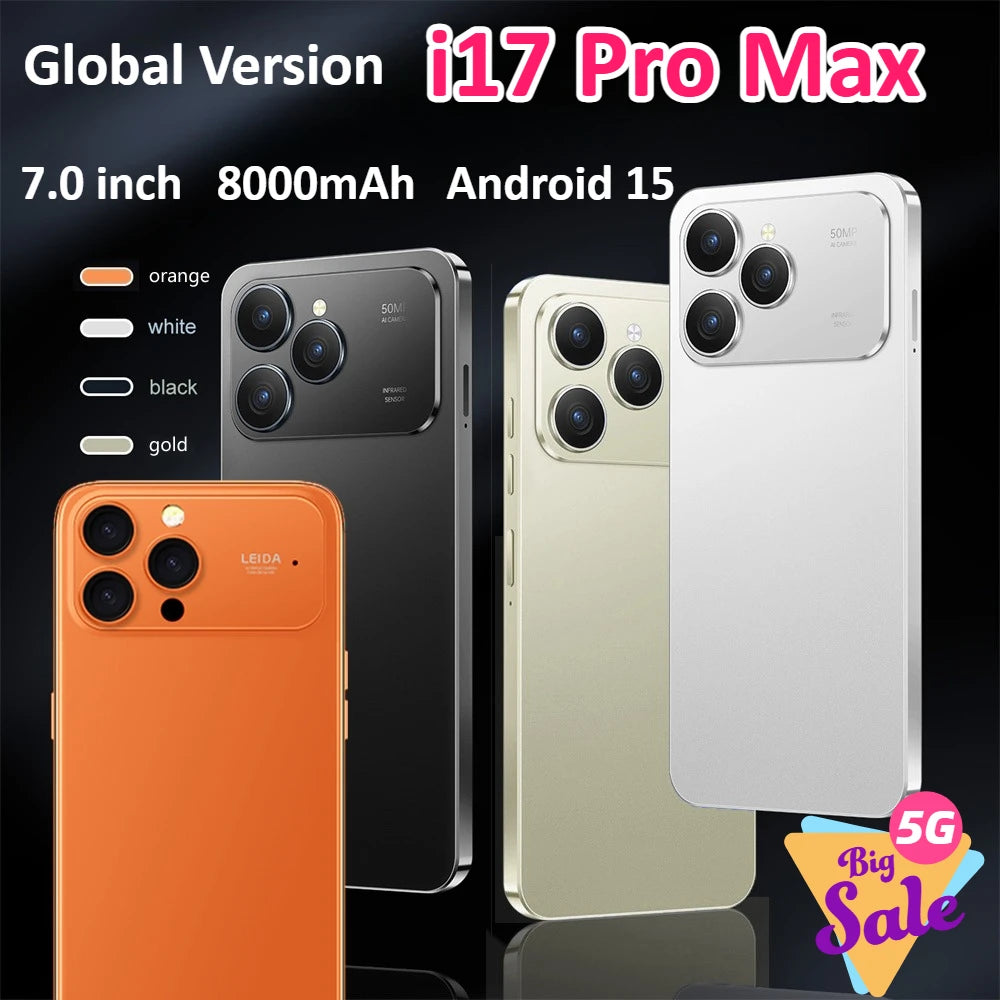 2026 NEW For i17 Pro Max Smartphone Original 7.0HD Cellphones 5G Dual Card Mobile Phones 8000mAh Android 15 Unlocked Cell Phone