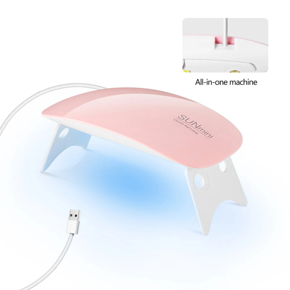 Mini Mouse 6W UV LED Nail Polish Drying Lamp 6 LED Portable Lights Home Nail Manicure Lamp USB Phototherapy Machine for Gel Nail