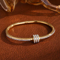 Elegant Female Stainless Steel Bracelet With Zircon Four-Leaf Clover Design Hollow Detail Fashion Accessory For Small Waist