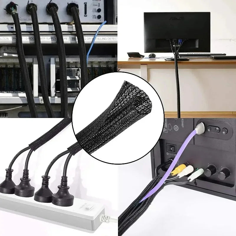 NEW 1-5M Self Closing Cable Protector Sleeve PET Braided Expandable Auto Line Management Flexible Loom Split Pipe Tube Protector