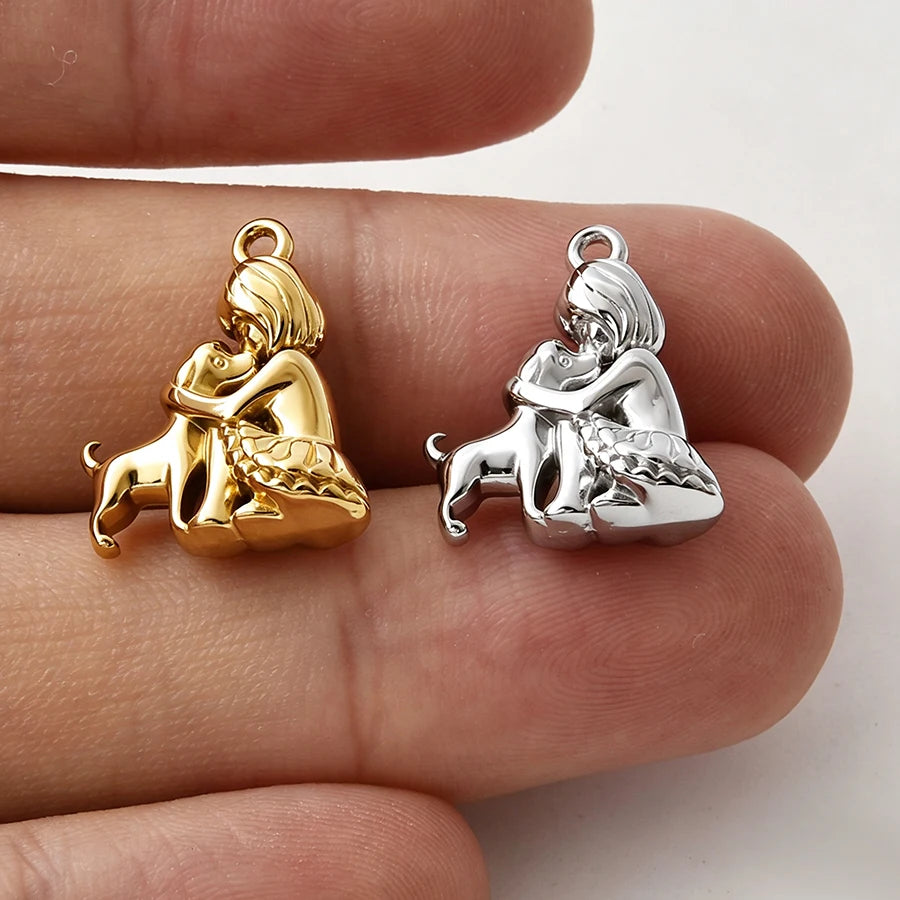 5pcs Lovely Animal Series Pendant Dog Bird Gold Plated 3D Stainless Steel Charms For DIY Jewelry Accessory in Furnace Waterproof