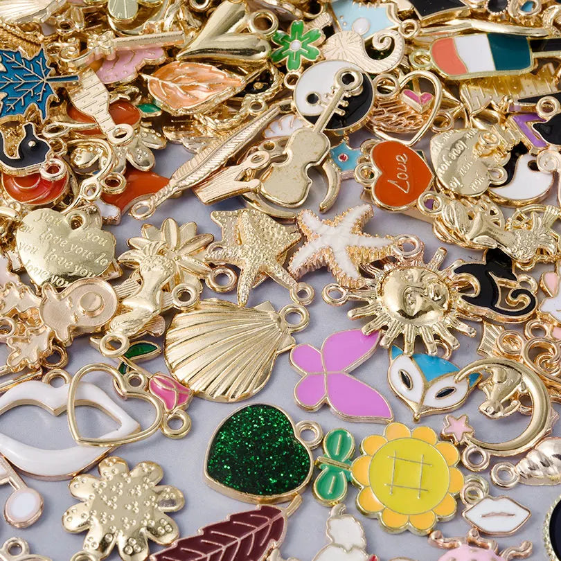 Mixed Assorted Alloy Enamel Cute Heart Pendants Charms Ocean Flower Alloy Oil Drop DIY Earrings Bracelet Jewelry Accessories New