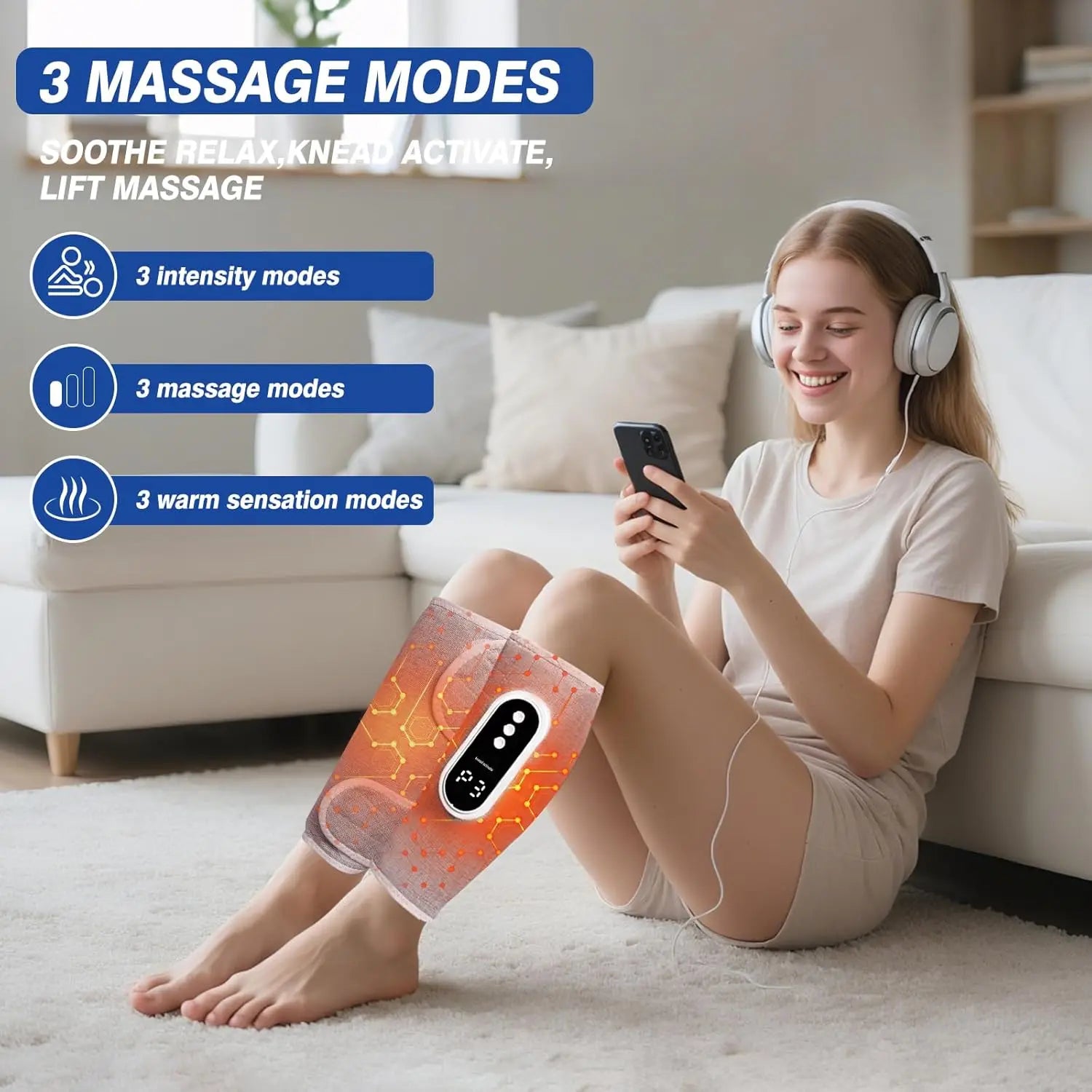1pc/2pcs Leg Massager For Circular Calf Pressure, Air Compression Massager, Leg Massager With Heat, 3 Intensities, 3 Heat Levels