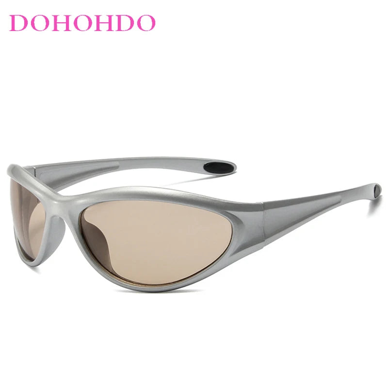 DOHOHDO New Retro Y2K Cat Eye Outdoor Fashion Sports Sunglasses Women Gradient Mirror Goggles Shades UV400 Men Punk Sun Glasses