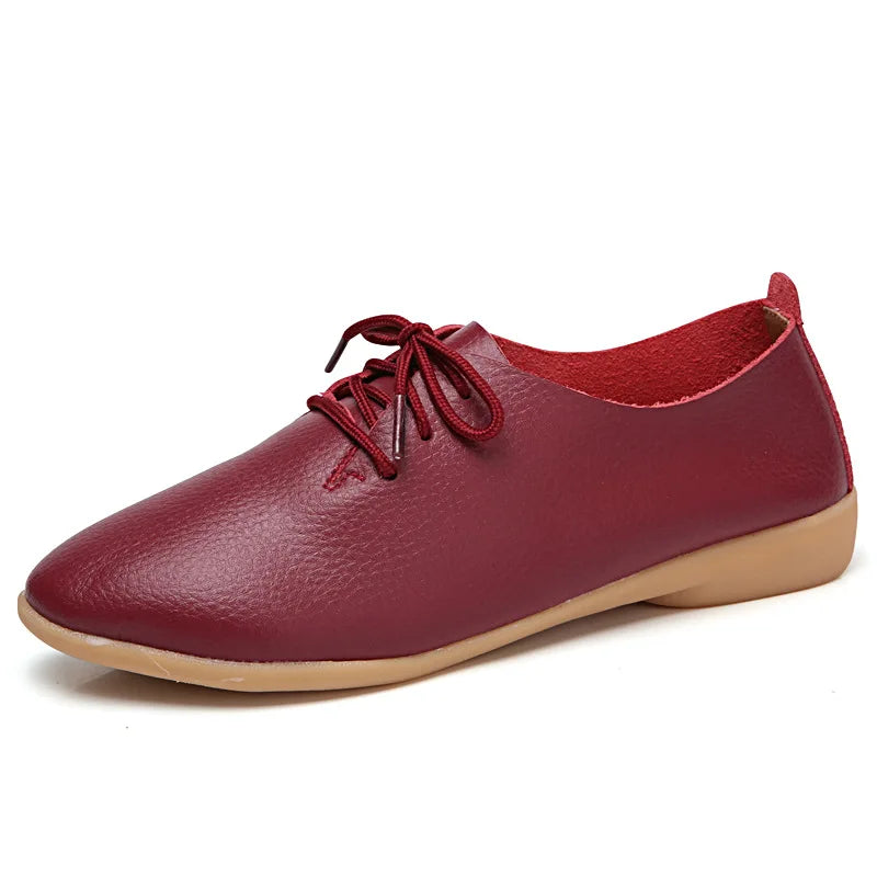 EOFK Spring Autumn Women Oxford Shoes Medical Casual Leather Ballet Flats Lace Up Soft Comfortable Ladies Derbys