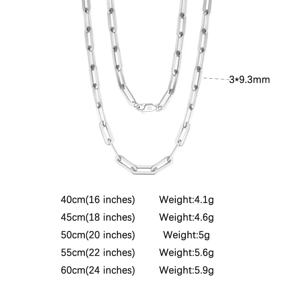 ORSA JEWELS 100% 925 Sterling Silver Link Chain Necklaces Minimalism Snake/Paperclip/Box/Figaro/Chopin/Cuban Chains 40-60cm
