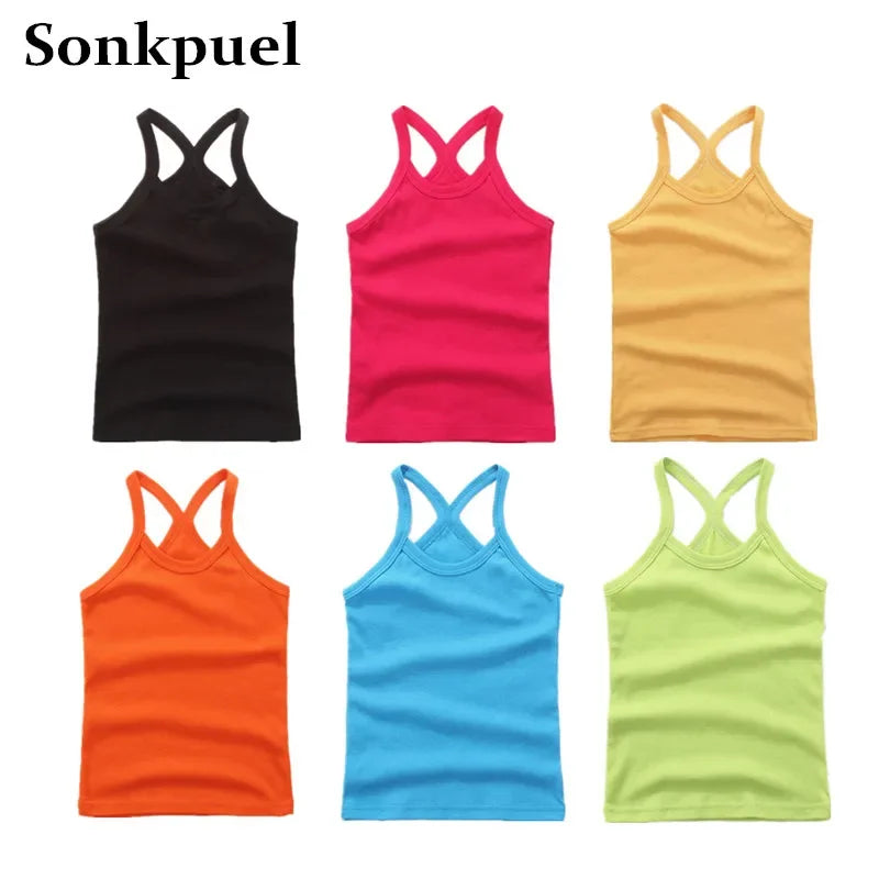 2-11Y Girls Casual Vest Children Summer Clothing Kids Baby Boy Sleeveless Tops Solid Color T-shirt Tees Outfit Toddler Girl Top