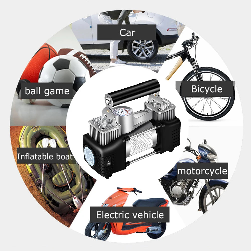 12V Portable Dual Cylinder Air Pump Heavy Duty Car Tire Inflator 150PSI Dual Cylinder Tire Inflator Electric Car Tyre Inflator
